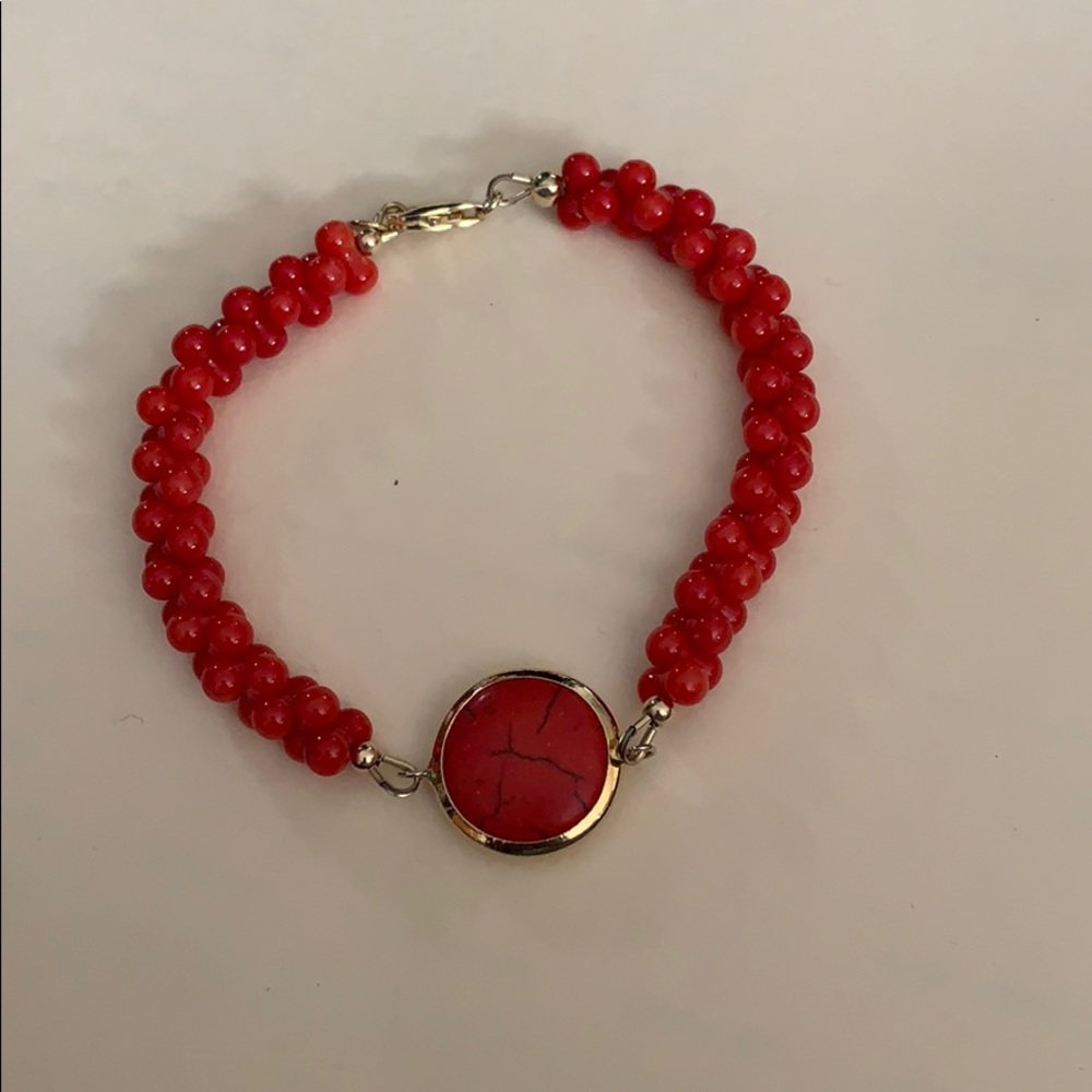 1strand red coral bracelet, 14k gold filled,accent